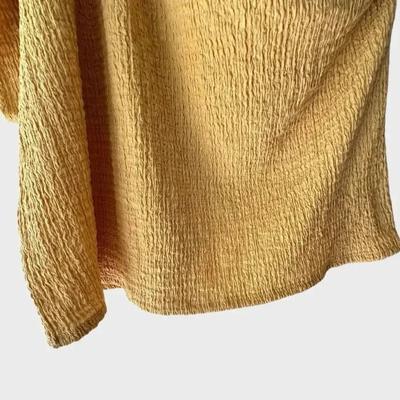 FREE PEOPLE BEACH NWOT ONE SHOULDER FLUTTER SLEEVE TEXTURED YELLOW TOP | MEDIUM - Picture 5 of 8